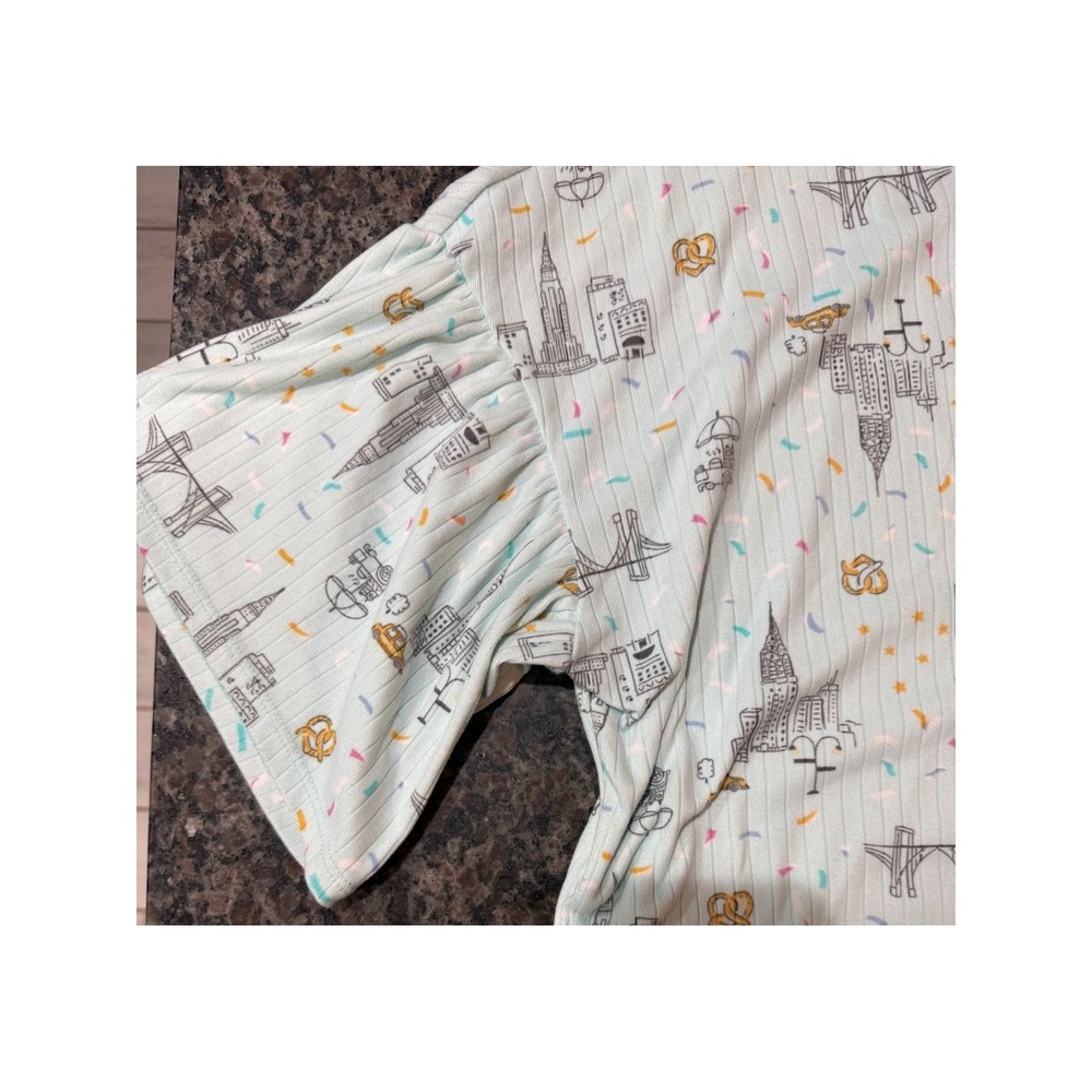 Cuddl Duds Women XL Mint Green NYC Print Ribbed Pajama Top Short Sleeve Lounge - Picture 3 of 7